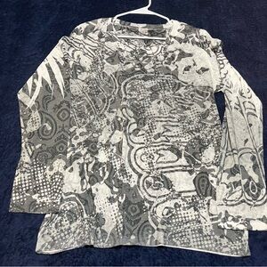 Laura Ashley Active T Shirt Womens XXL Black White Long Sleeve Paisley Abstract